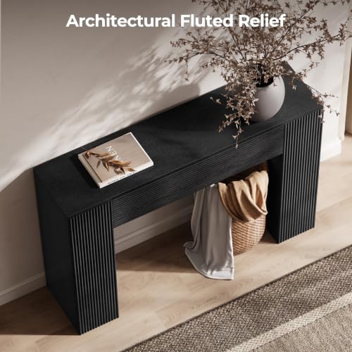 43" Fluted Modern Console Table with Storage, Narrow Entryway Table, Black | Skinny Console Tables for Entryway, Small Entryway Table, Farmhouse Sofa Table Behind Couch for Living Room,Hallway,Entrance - color: Black