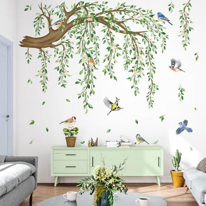 decalmile Tree Branch Hanging Vine Green Leaf Wall Decals Stickers (XL) - style: Green Tree