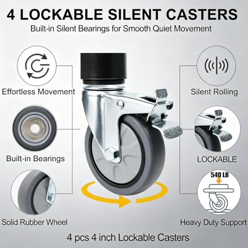 3-Tier Heavy Duty Utility Cart with 4 Silent Lockable Wheels (Large) | Easy Assembly, Lightweight Sturdy Mobility; Cart for Restaurant Salon Warehouse Office Hotel Janitorial Service &Household - size: Large