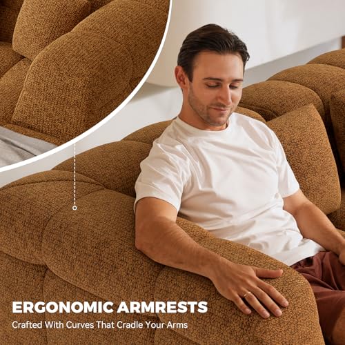 107" Boneless Couch with L - Shaped Chaise, Modern Chenille Modular Sectional Sofa with Tufted Design, Comfy Upholstered Sofa, No - Assembly Sectional Couch, Orange-Brown - color: Orange-brown
