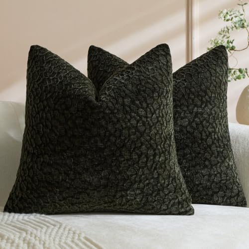 Dark Green Chenille Throw Pillow Covers 18x18 Inch Set of 2, 3D Raised Textured Abstract Decorative Pillow Cases, Modern Accent Pillows for Couch Sofa Bed Living Room - color: Dark Green, size: 18" x 18" (Pack of 2)