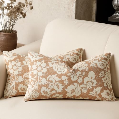 100% Cotton Coral 12x20 Floral Decorative Sofa Couch Throw Pillow Covers | Lumbar Pillow,Rectangle,Printed Patterned,Living Room Bedroom Office,Boho Modern Retro Country Farmhouse,Set of 2 Panels - color: Sf-light Coral, size: 20" x 12" (Pack of 2)