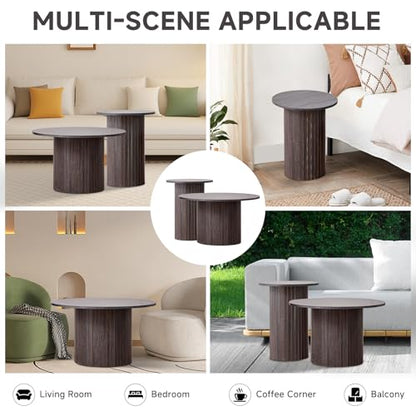Round Nesting Coffee Table Set of 2 Mid Century Modern Wood Round Coffee Tables with Flexible Small Boho Circle Side Table for Space Saving Living Room Comedor Home Office Bedroom(Black) - color: 2pcs Black