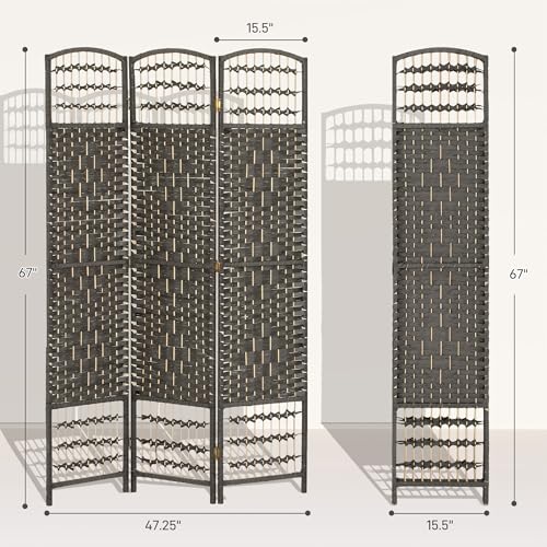 HOMCOM 3 Panel Room Divider, Folding Privacy Screen, 5.6', Dark Gray | Room Separator, Wave Fiber Freestanding Partition Wall Divider - color: Dark Gray, size: 3 Panel