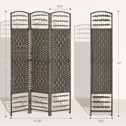 HOMCOM 3 Panel Room Divider, Folding Privacy Screen, 5.6', Dark Gray | Room Separator, Wave Fiber Freestanding Partition Wall Divider - color: Dark Gray, size: 3 Panel