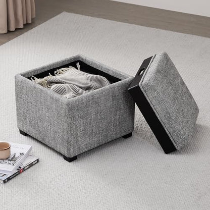 CHITA Storage Ottoman Cube with Tray Lid, Small Footstool with Storage, Square End Table for Living Room and Bedroom, Fabric in Pebble Grey - color: Pebble Grey