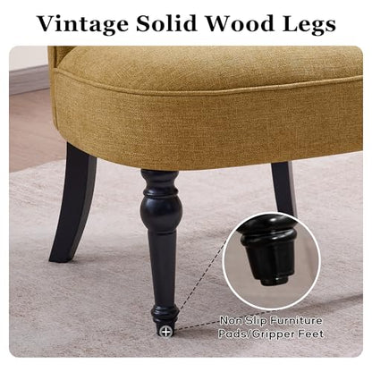 Upholstered Accent Chair, French Country Side Chair (1, Yellow) | with Tufted Backrest, Thick Padded Seat and Solid Wood Legs for Bedroom, Living Room, Vanity & Reading Nook - color: Yellow