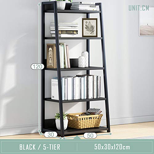 IOTXY 5 Tier Ladder Shelf Bookcase, 19.7" x 11.8" x 47" in, Black | Stable Trapezoid Iron Frame, Fits Books Decor and Toys, Holds 20 Lbs per Shelf, Suitable for Living Room and Bedroom - color: Black, size: 5-Tier