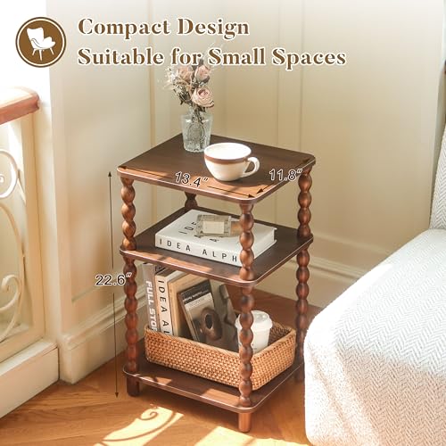Fultyle Small Side Table, 3-Tier End Table Living Room with Storage, Wood Accent Table Bedside Table for Bedroom, Office and Small Spaces (Walnut Brown) - color: Walnut Brown