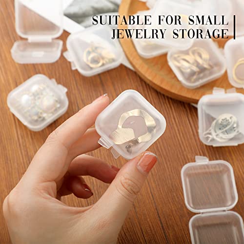 100 Pack Mini Clear Plastic Jewelry Box Earring Organizers Small Storage Containers with Hinged Lid for Earrings Pearl Bracelets and Small Accessories