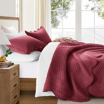 MOONLIGHT20015 Twin Quilt Bedding Set (68” x 86”) - Bulk Pack of 10 Wholesale for Hotels, Guest Bedroom & Airbnbs - Lightweight Microfiber Reversible Embossed Quilts Bedspreads (Burgundy) - color: Burgundy, size: Twin (10 Pack)