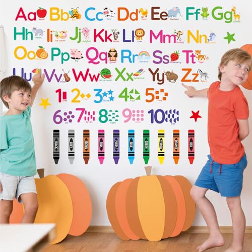 Animal Alphabet Numbers Wall Decals - 6 Sheets 55 Pcs Colorful Educational Wall Decor Peel and Stick Removable Numbers Letters ABC Stickers for Kids Daycare Nursery Playroom Classroom Bedroom - color: Animal Alphabet