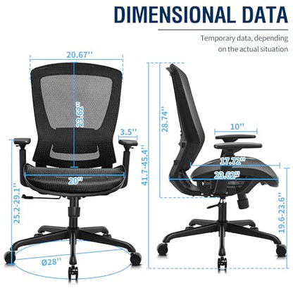 Ergonomic Mesh Office Chair,Comfy Computer Desk Chair - BIFMA 5.1 Certified Commercial Swivel Task Chair for Home Office - Adjustable Lumbar Support & Armrests,Tilt Function,Wide Seat (Black) - color: Black