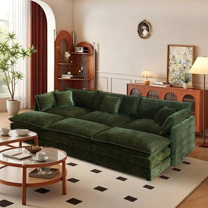 103.8" Chenille U Shaped Modular Sofa with Ottoman,Green | Randomly Assemble Modular Sofa Sets, Modern Recliner Deep Seat Sofa Set for Living Room,Office - color: Green, size: 3S+3O