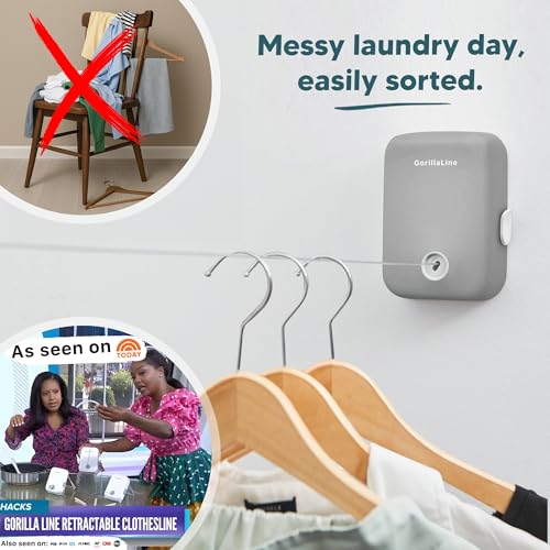 Retractable Clothesline Indoor Outdoor Clothes Line - Heavy Duty Clothes Drying Laundry Line - Wall Mounted Drying Rack - Air Dry Clothing - style: Gray