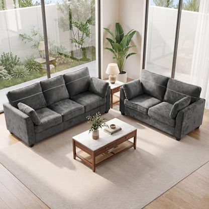 65.4" Loveseat Sofa, Chenille Love Seat with 2 Pillows, Grey | Easy Assembly, Pocket Spring Cushions, Comfy Modern Small Couch for Living Room, Bedroom, Apartment, Office - color: Grey, size: 65.4" Loveseat Sofa