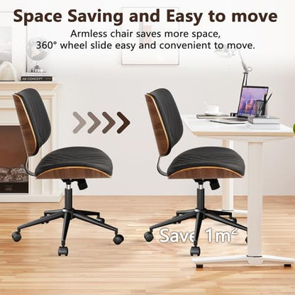 CLATINA Armless Home Office Chair, Desk Chair with Wheels, Adjustable Height Reading Chair, Leather Mid Back & Swivel Computer Chair, Modern Walnut Chairs with Back for Study Meeting Room(Black) 2Pack - color: Black Diamond-a, size: 2 Pack