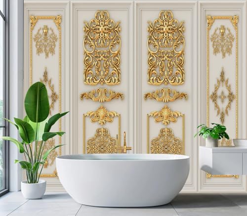 Eierme-Interior Walls with Golden Relief Patterns Mural Wallpaper Peel and Stick 160" x 114" - color: No.11, size: 160" x 114"