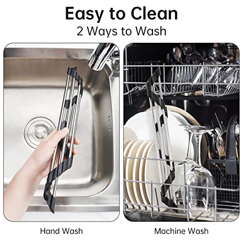 Tomorotec Triangle Roll Up Dish Drying Rack 304 Stainless Steel Black | BPA-Free Food-Grade Silicone Edges Foldable Waterproof Rustproof Heavy-Duty Space Saver Heat Resistant to 550°F - color: Black