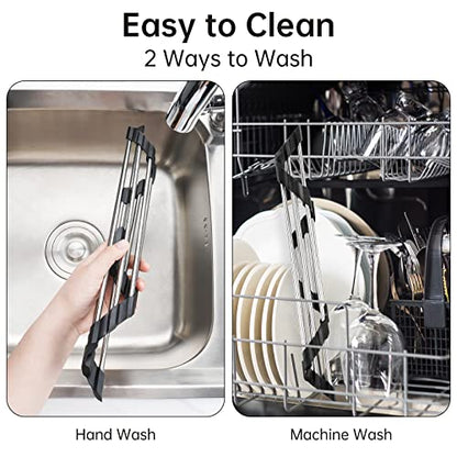 Tomorotec Triangle Roll Up Dish Drying Rack 304 Stainless Steel Black | BPA-Free Food-Grade Silicone Edges Foldable Waterproof Rustproof Heavy-Duty Space Saver Heat Resistant to 550°F - color: Black