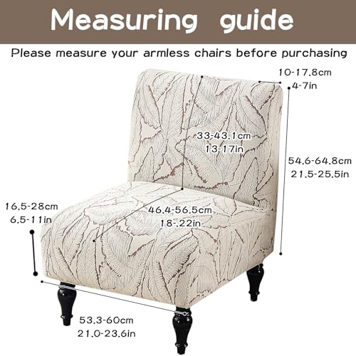 Armless Chair Protector Jacquard Accent Chair Cover Stretch Chenille Furniture Cover Printed Slipper Chair Slipcover for Hotel Living Room Dining Room Khaki - color: Khaki