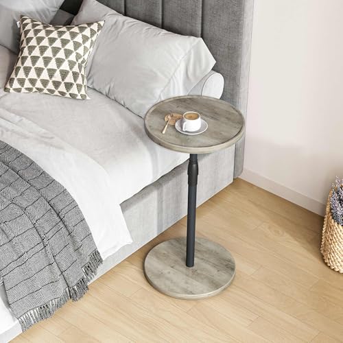 Adjustable Round Side Table, Pedestal Drink Table for Small Spaces | Small End Table, Tall Round Nightstand for Living Room Bedroom Oak ET-010QK - color: Oak