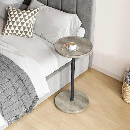Adjustable Round Side Table, Pedestal Drink Table for Small Spaces | Small End Table, Tall Round Nightstand for Living Room Bedroom Oak ET-010QK - color: Oak