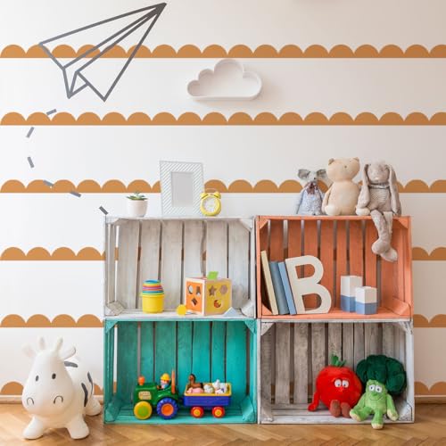 Scallop Border Wall Sticker，Door Edge Scallop Decorative Art Stickers，Scallop Peel and Stick Border，for Nursery, Kids Bedroom Living Room Home Scandinavian Boho Painting Wall Décor. (Orange Scallops1) - color: Orange Scallops1