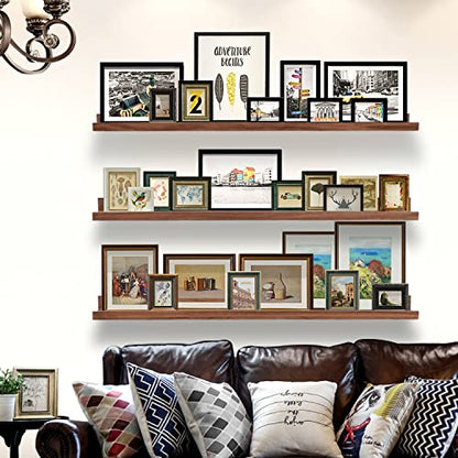AZSKY 48 Inch Long Floating Shelves Wall Mounted Light Walnut Narrow Photo Picture Ledge Shelves Set of 3 Nursery Book Shelves Photo Frames Display Shelves Kitchen Spice Rack - color: Light Walnut, size: 48in set 3
