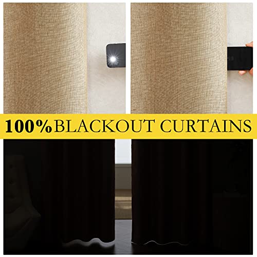 NICETOWN 100% Absolutely Blackout Linen Curtains with Thermal Insulated White Liner, Camel, 34" Wide by 48" Long, 2 Pieces, Linen Blend Window Drapes Privacy Window Treatments for Bedroom/Kids Room - color: Camel, size: 34"W x 48"L (Pack of 2)