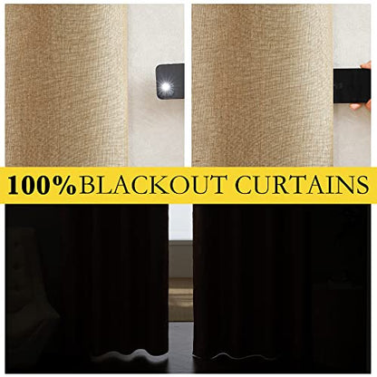 NICETOWN 100% Absolutely Blackout Linen Curtains with Thermal Insulated White Liner, Camel, 34" Wide by 48" Long, 2 Pieces, Linen Blend Window Drapes Privacy Window Treatments for Bedroom/Kids Room - color: Camel, size: 34"W x 48"L (Pack of 2)