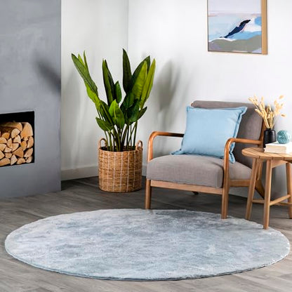 nuLOOM Loni Light Blue Solid Washable Area Rug, 4' Round - color: Light Blue, size: 4' (Round)