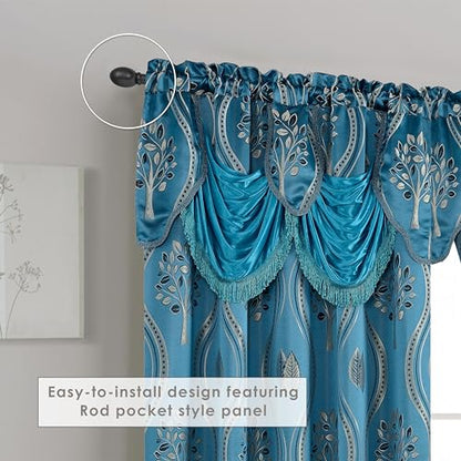 Elegant Comfort Luxurious Beautiful Curtain Panel Set with Attached Valance and Backing 54" X 84 inch (Set of 2), Navy Blue - color: Navy Blue, size: 84"L x 54"W