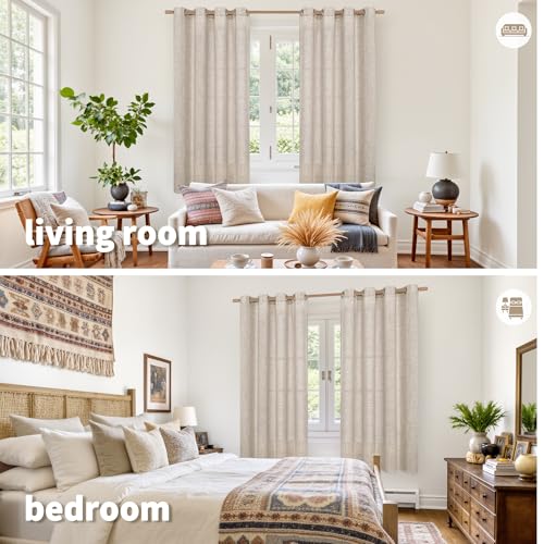 YoungsTex Linen Semi Sheer Curtains 63 Inch Length, Light Filtering Drapes | Bronze Grommet Beige Window Treatments for Office Bedroom Living Room, 2 Panels, 52 X 63 Inch - color: Natural, size: 52"W x 63"L (Pack of 2)