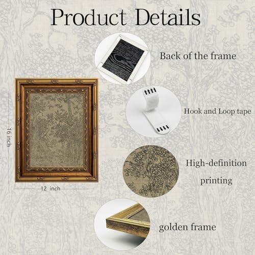 Vintage Gold Framed Wall Art Antique Sketch Landscape Wall Decor Picture Dark Moody Retro Country Farmhouse Gallery Aesthetic Poster Print for Living Room Bedroom Kitchen Shelf 12x16in - color: Antique Sketch, size: 16"l X 12"w