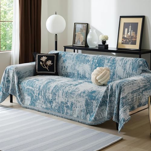 Boho Couch Cover for Dogs Washable Blue Abstract Couch Sofa Protector for Love seat Sofa Pets Friendly, Chenille Geometric Sofa Covers Soft Durable Modern Sofa Slipcovers, 71" X102" - color: U-blue Abstract, size: 71"x 102"