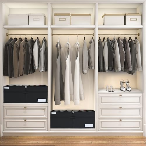 Luvhomee Shoe Storage Organizer, Fits 24 Pairs, Large Shoe Organizer Box for Closet, Clear Foldable Shoes Containers w/Bottom Support, Space Saving Shoe Cubby Storage Boxes w/Reinforced Handles, Black - color: Black, size: 31"L x 16½"W x 13"H