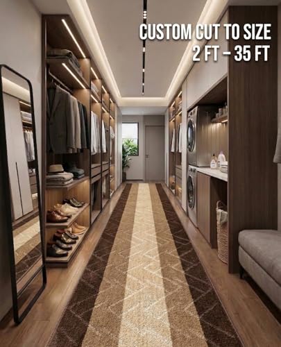 Hallway Runner Rug, 2'7" x 4' Washable Non-Slip Carpet Runner, Custom Size | Rubber Backed Runners for Hallways, Kitchen, Bathroom & Entryway, 2-35 Feet - color: Zigzag-brown, size: 2'7" x 4' (Runner)