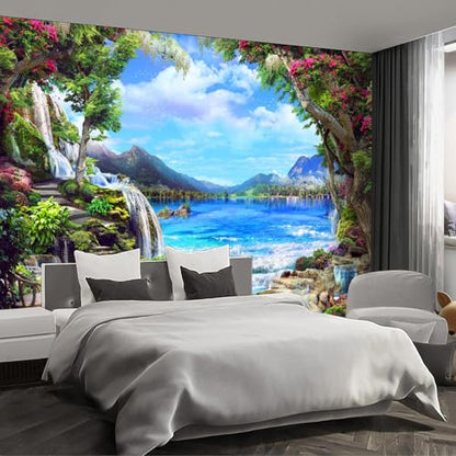 Landscape Lake Waterfall wall murals Peel and Stick self Adhesive Wallpaper for Bedroom Living Room - 58"x80" - color: F05, size: 58"x80"