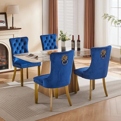 KEIKI Upholstered Velvet Dining Chair, Mid-Century Tufted Accent Seat | with Golden Solid Wood Legs Nailhead Trim 2-Pcs Set, for Dining Room Kitchen Room, Blue - color: Blue