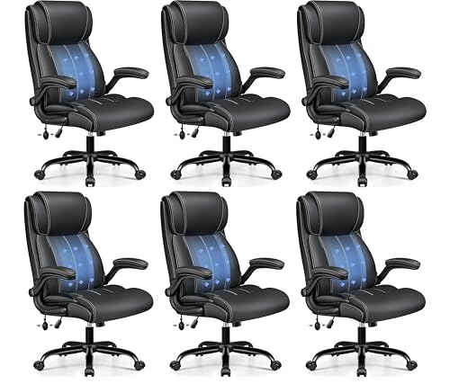 BESTFAIR High Back Computer Desk Chair, Inflatable Lumbar Support, Black | Neck & Lumbar Support for Prolonged Sitting, Flip-Up Arms, Wide & Deep Seat, Scratch-Resistant PU Leather, Tilt Swivel 6 Pack - color: Black, size: 6 Pack