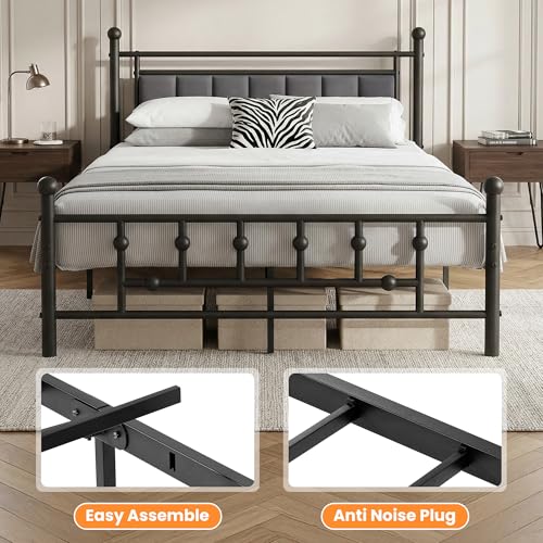 Velvet Upholstered Full Bed Frame with Headboard | 14-inch Underbed Storage, 13 Metal Slats, 9 Support Legs, Noise-dampening Strips, No Box Spring Needed - size: Full
