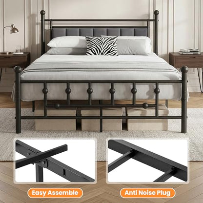 Velvet Upholstered Full Bed Frame with Headboard | 14-inch Underbed Storage, 13 Metal Slats, 9 Support Legs, Noise-dampening Strips, No Box Spring Needed - size: Full
