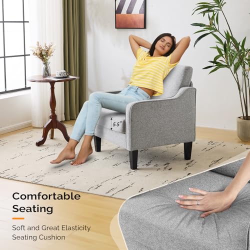 VINGLI Accent Chairs for Living Room Mid Century Modern Chair Sofa Chair Upholstered Arm Chair with Scooped Arms for Bedroom, Apartment, Office, Studio, Waiting Room, Play Room - color: Grey