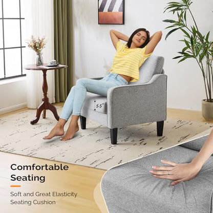VINGLI Accent Chairs for Living Room Mid Century Modern Chair Sofa Chair Upholstered Arm Chair with Scooped Arms for Bedroom, Apartment, Office, Studio, Waiting Room, Play Room - color: Grey