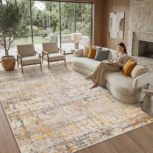 8x10 BeigeGold Modern Abstract Neutral Washable Rug for Living Room | Machine Washable,Soft,Non-Slip,Large Rug,Stain Resistant Low Pile Carpet for Office Dining Room Kitchen Home Deco - color: Beige Gold, size: 8' x 10' (Rectangular)