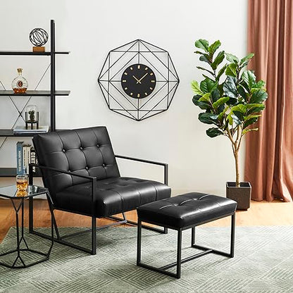 Glitzhome Ottoman Bench, Modern PU Leather Vanity Stools Chairs with Metal Frame, Makeup Stool Padded Foot Rest Stool for Living Room Vanity, Entryway, Bathroom, Black - color: Black