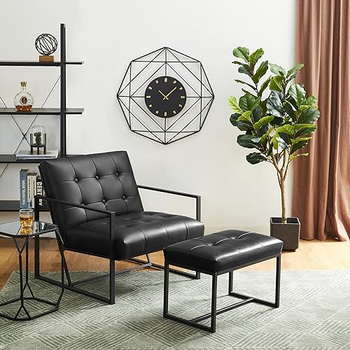 Glitzhome Ottoman Bench Pack of 2, Modern PU Leather Vanity Stools Chairs with Metal Frame, Makeup Stool Padded Foot Rest Stool for Living Room Vanity, Entryway, Bathroom, Black - color: Black, Pack of 2