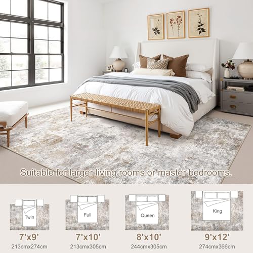 UERMEI 7x10 Area Rug Living Room Rugs Washable Neutral Brown Grey Carpet | Modern Abstract Non-Slip Soft Large Low Pile Floor Rugs for Bedroom Dining Room Home Office Indoor Decor - color: Brown Grey, size: 7' x 10' (Rectangular)