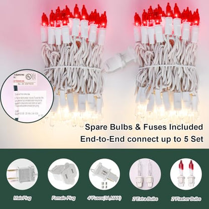 100 Count Red Clear Valentine Lights, Connectable 20ft Valentine Room Lights, Plug in Pink Christmas String Light Indoor Outdoor for Christmas Bedroom Valentines Party - color: Red and Clear-White Wire